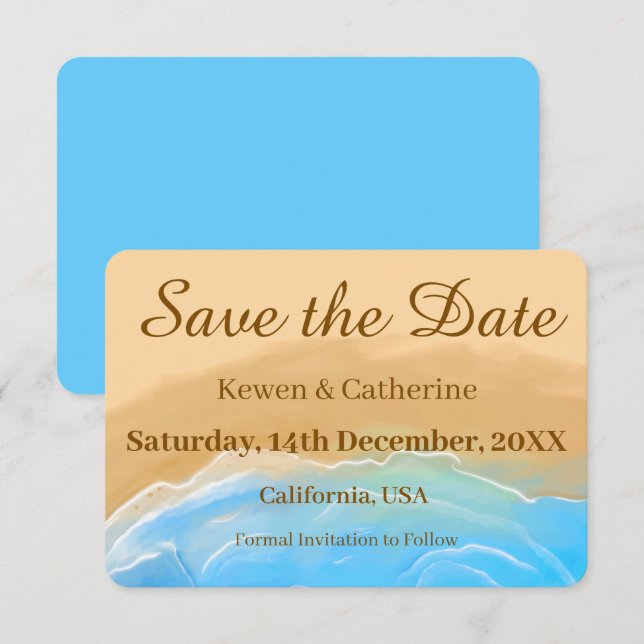Save The Date Mariage aquarelle Sandy Shore (Devant / Derrière)
