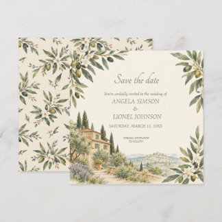 Save The Date Mariage aquarelle Villa toscane oliveraie