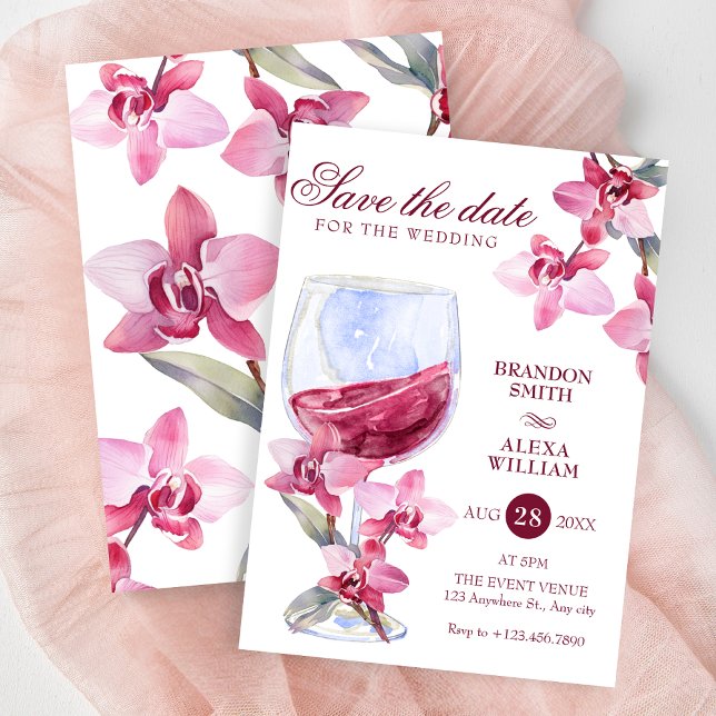 Save The Date Mariage aquarelle vin orchidée florale (Créateur téléchargé)