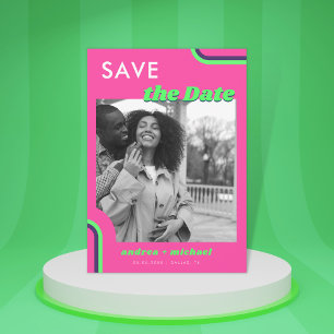 Save The Date Mariage Arc-en-ciel Rétro Rose et Vert