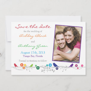 Save The Date Mariage arc-en-ciel Sauvez la date Oiseaux Fleurs
