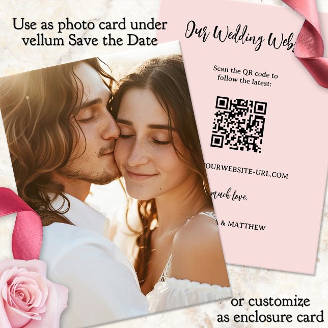 Save The Date Mariage Arrière - plan Vellum Enregistrer la date  (Photo background for a vellum wedding Save the Date card with QR code)