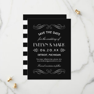 Save The Date Mariage Art déco noir et blanc vintage