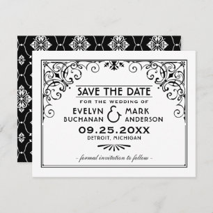 Save The Date Mariage Art déco noir et blanc vintage