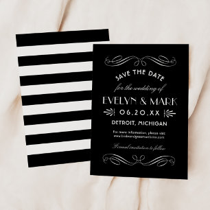 Save The Date Mariage Art déco noir et blanc vintage