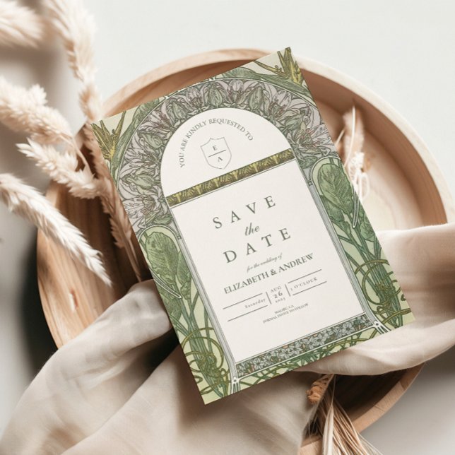 Save The Date Mariage Art Nouveau à l'arche de feuille d'olive (Créateur téléchargé)