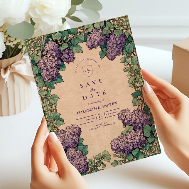 Save The Date Mariage Art Nouveau au lilas (Créateur téléchargé)