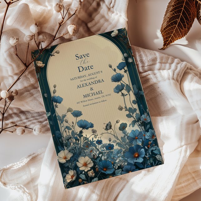 Save The Date Mariage Art Nouveau Bleu Nuit (Créateur téléchargé)