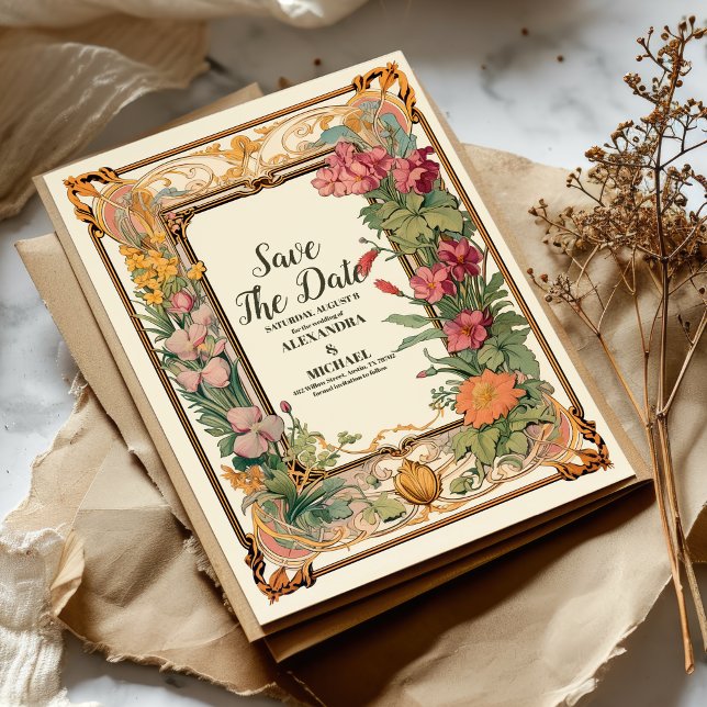 Save The Date Mariage Art Nouveau Floral décoratif (Créateur téléchargé)