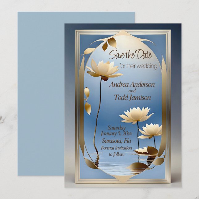 Save The Date Mariage Art nouveau lotus fleurs (Devant / Derrière)