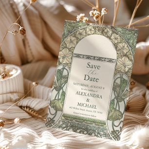 Save The Date Mariage Art Nouveau Mucha Bougainvillier Vert