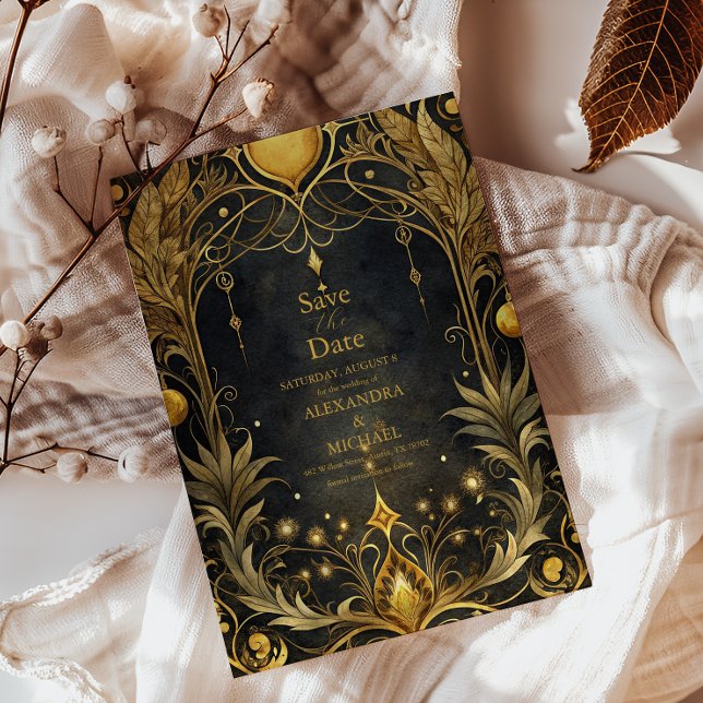 Save The Date Mariage Art nouveau noir et or (Créateur téléchargé)