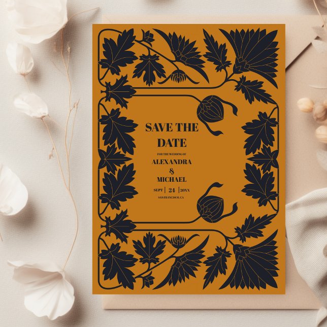 Save The Date Mariage Art Nouveau Or Bleu (Créateur téléchargé)