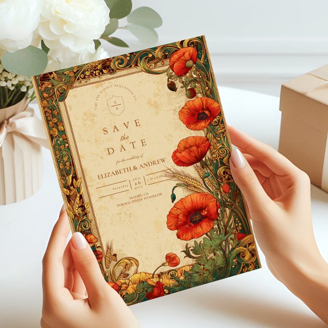 Save The Date Mariage Art Nouveau Poppy (Créateur téléchargé)