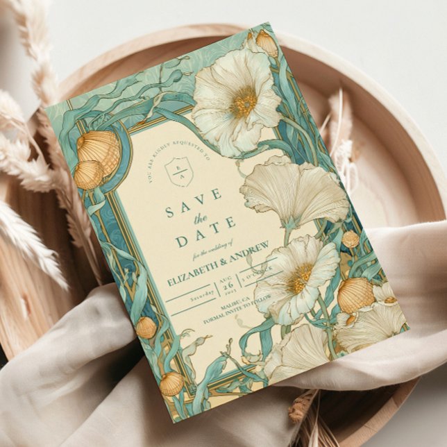 Save The Date Mariage Art Nouveau Poppy Blanc (Créateur téléchargé)