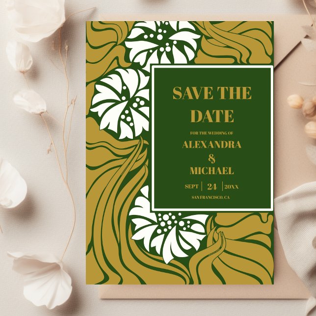 Save The Date Mariage Art nouveau vert classique (Créateur téléchargé)