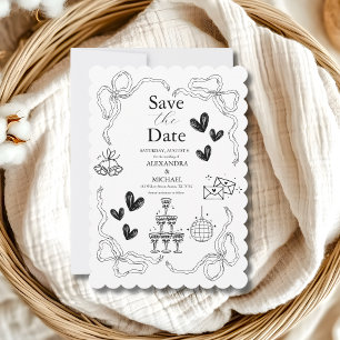 Save The Date Mariage artistique noir et blanc Doodle rétro fant
