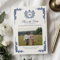 Mariage au Blason Vintage Bleu Monogramme