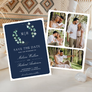 Save The Date Mariage au bleu marine avec monogramme de photo d'