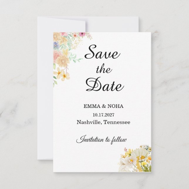 Save The Date Mariage au champ de tournesols dorés papillon (Devant)