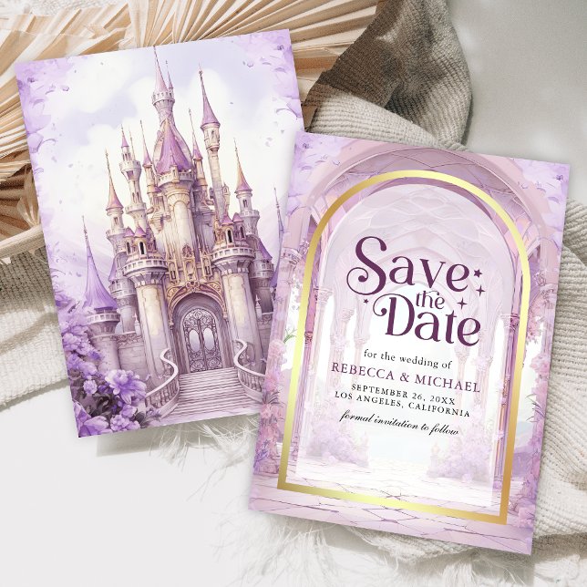 Save The Date Mariage au Château de Contes de Fées Floral Violet (Créateur téléchargé)