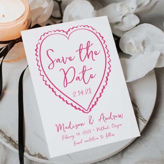 Save The Date Mariage au Coeur Rose Fantaisiste (Créateur téléchargé)