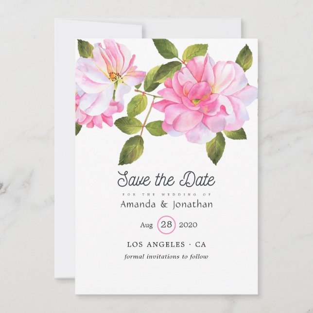Save The Date Mariage au jardin de roses roses (Devant)