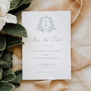 Save The Date Mariage au motif floral monogramme vert sauge