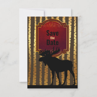 Save The Date Mariage au thème d'élan rustique et d'arbres tremb