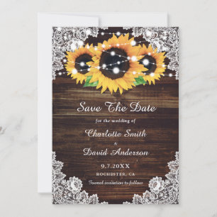 Save The Date Mariage au tournesol en bois rustique