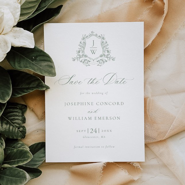 Save The Date Mariage au vert sauge avec monogramme floral (Créateur téléchargé)