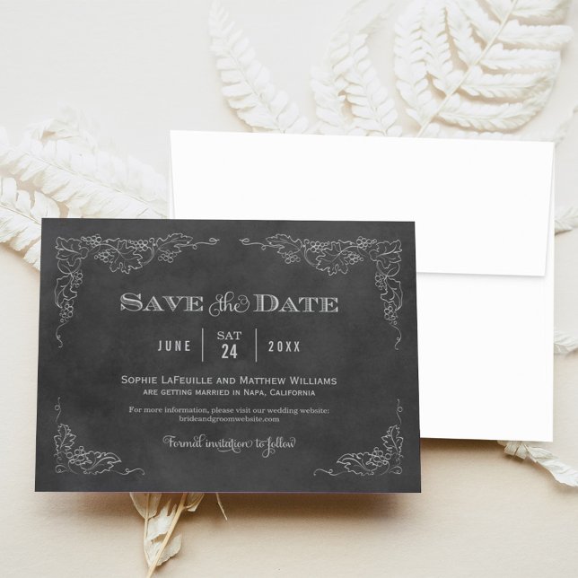Save The Date Mariage au vignoble Charcoal Grapevine (Créateur téléchargé)
