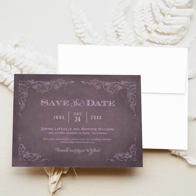 Save The Date Mariage au vignoble Dusty Mauve Grapevine (Créateur téléchargé)