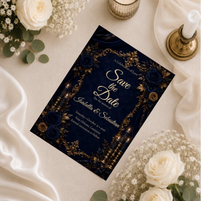 Save The Date Mariage Automnal Bleu de Minuit Enchanté (Créateur téléchargé)
