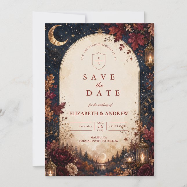 Save The Date Mariage Automnal Céleste Fantaisiste (Devant)