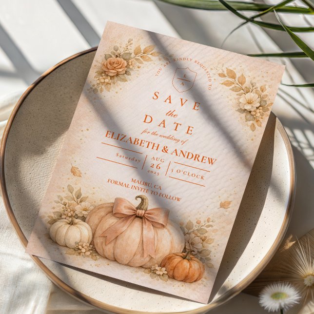 Save The Date Mariage Automnal de Citrouille à Nœud Coquet (Créateur téléchargé)