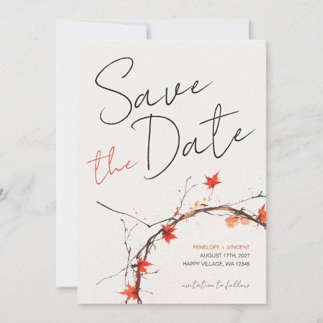 Save The Date Mariage Automnal Délicat - Épargnez la Date (Devant)