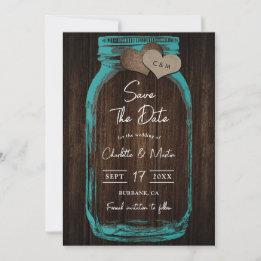 Save The Date Mariage automnal romantique en pot Mason sarcelle