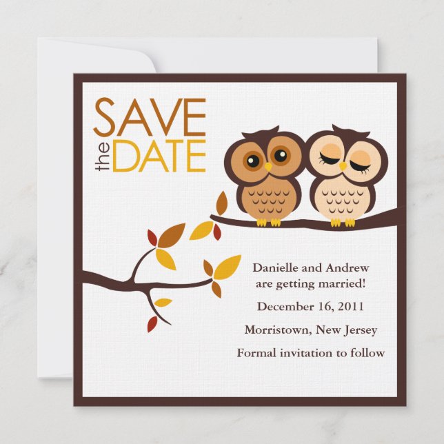 Save The Date Mariage Automne Chouette à thème (Devant)