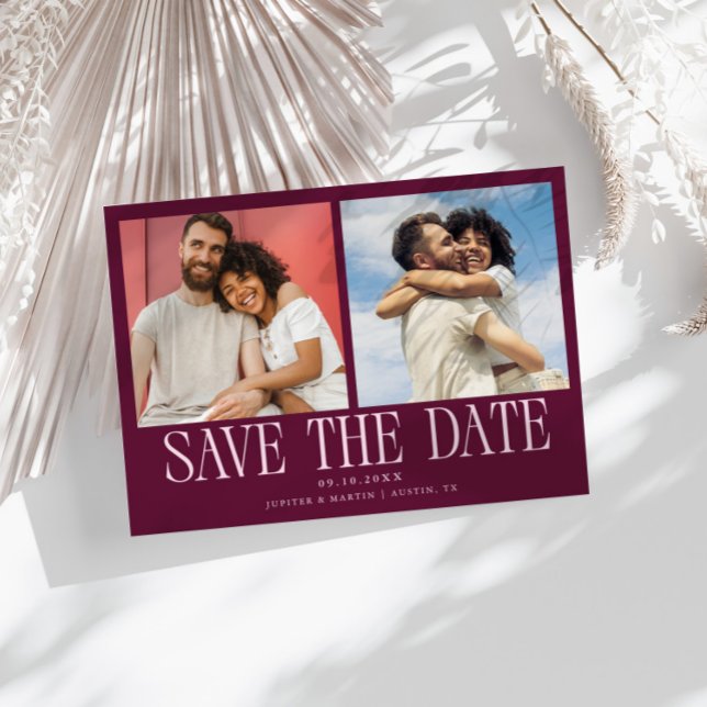 Save The Date Mariage aux Canneberges Moderne à 2 Photos (Créateur téléchargé)