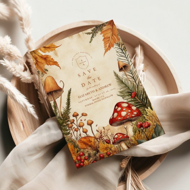 Save The Date Mariage aux Champignons Forestiers Rétro (Créateur téléchargé)