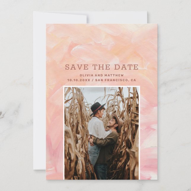 Save The Date Mariage aux coups de pinceau roses peints modernes (Devant)