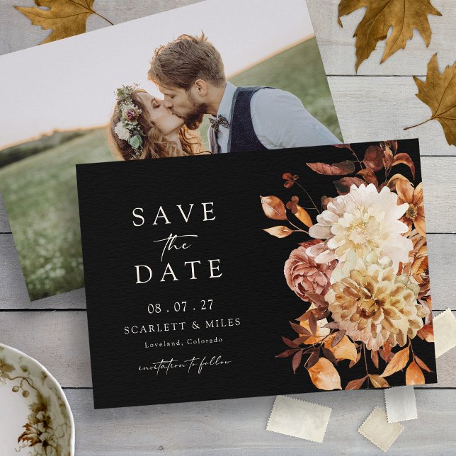 Save The Date Mariage aux feuilles d'automne en photo (Photo Fall Leaves Wedding Save The Date
)