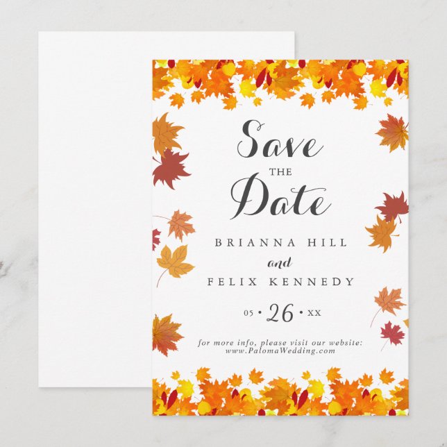 Save The Date Mariage aux feuilles d'automne rustiques (Devant / Derrière)