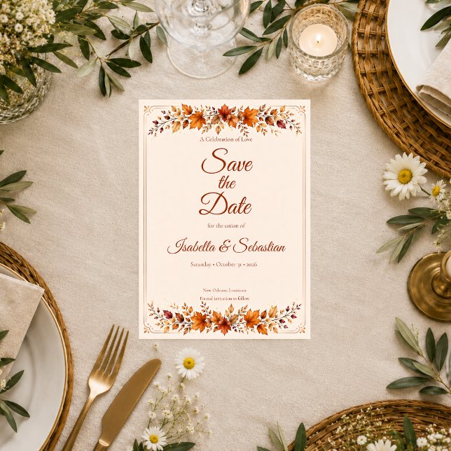 Save The Date Mariage aux feuilles d'automne rustiques (Créateur téléchargé)