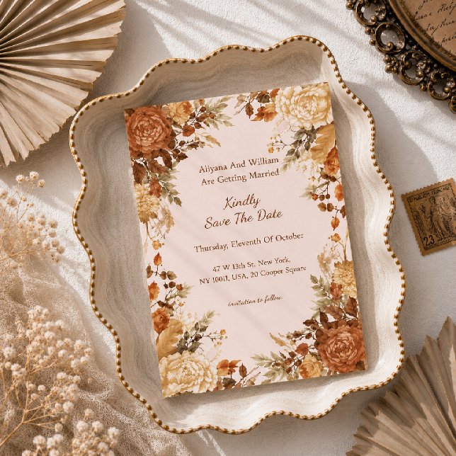 Save The Date Mariage aux Feuilles de l'Automne Rustique Orange  (Créateur téléchargé)