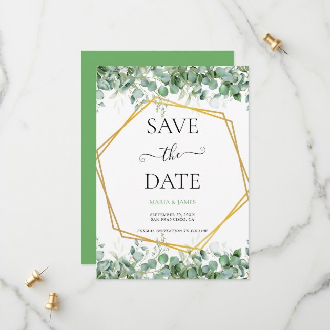 Save The Date Mariage aux feuilles d'eucalyptus (Devant/Arrière en situation)