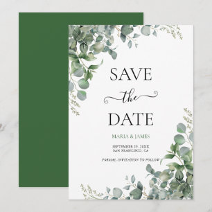 Save The Date Mariage aux feuilles d'eucalyptus