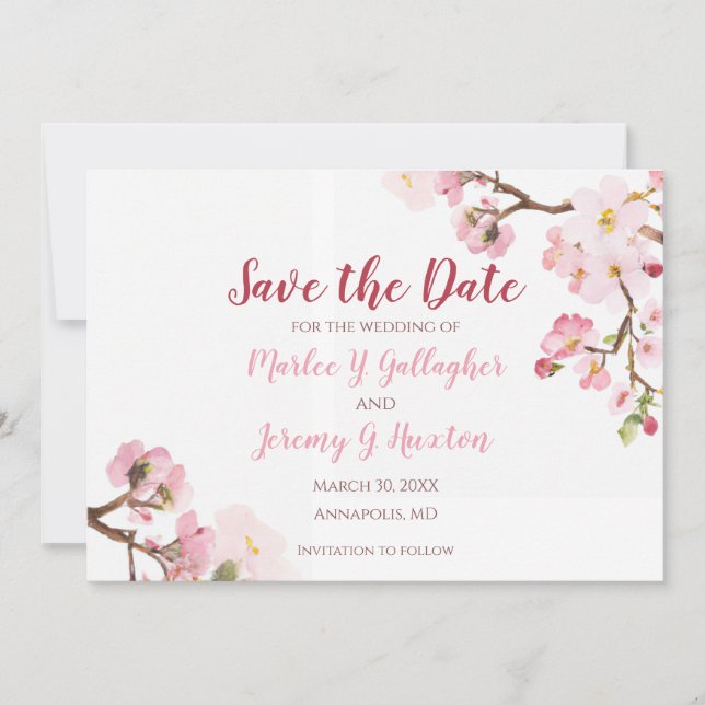 Save The Date Mariage aux fleurs de cerisier  (Devant)