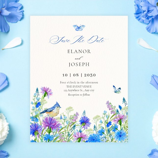 Save The Date Mariage aux fleurs sauvages bleues (Créateur téléchargé)